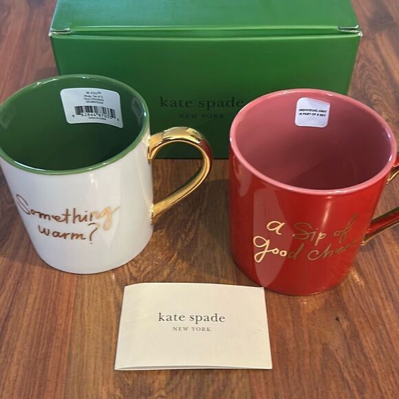 NEW Lenox Kate Spade be jolly set of two mugs red green gold Christmas gifts cof - Picture 1 of 5